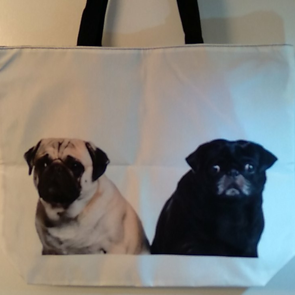 New- Tote Bag- Shoulder Bag- Pug, Black Pug